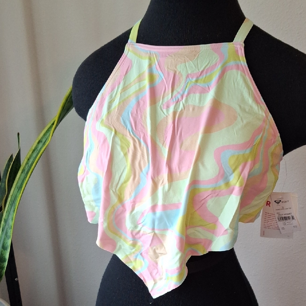 Roxy Pink and Yellow Bikini Top Cropped Style Size XL - Picture 5 of 10